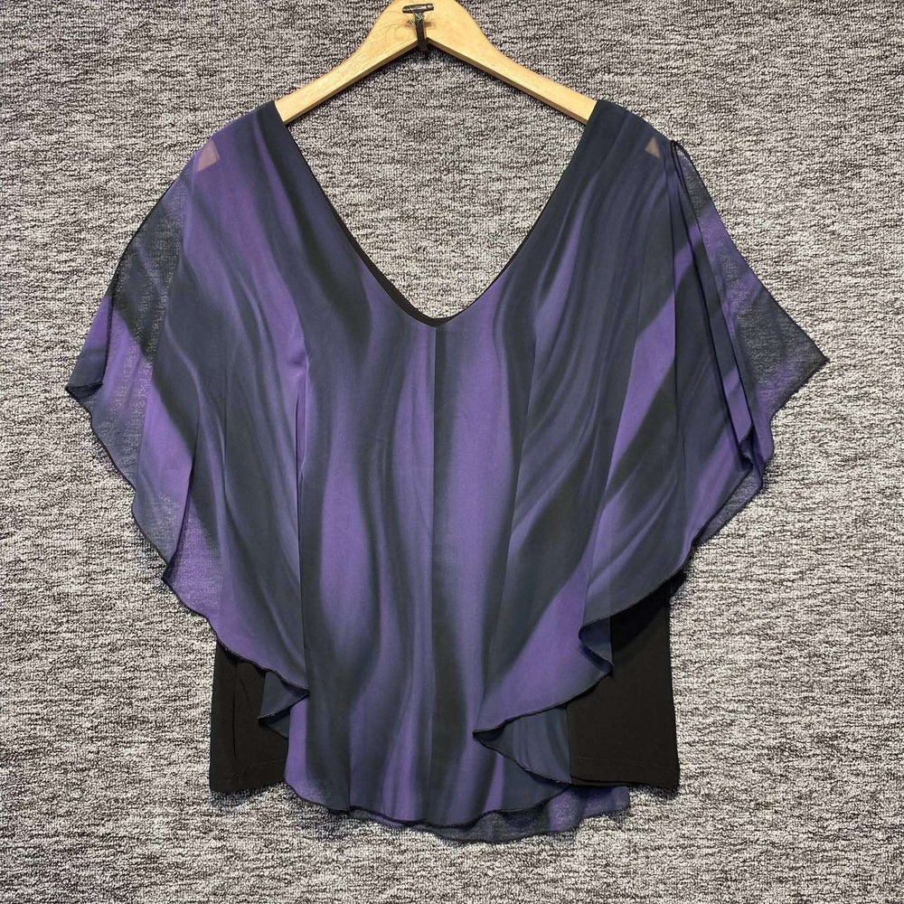 Studio 1940 Poncho Blouse Womens 18/20 Purple Abstract Wave Layered Chiffon